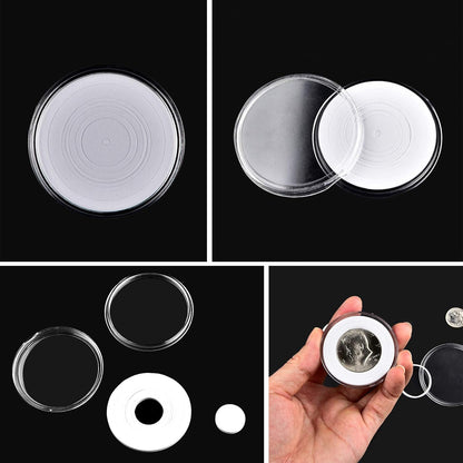 PAIYULE 96 Pieces 46mm Coin Capsules, with Foam Gasket and Plastic Storage Organizer Box, 6 Sizes (20/25/27/30/38/46mm) Coins Collector Case Holder for Coin Collection Supplies(Black)