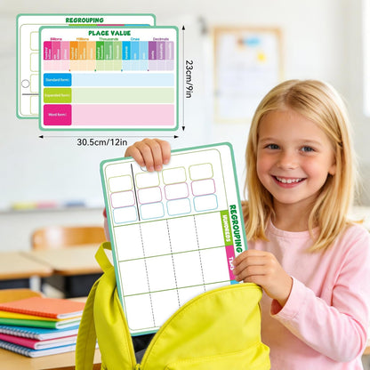 12 Packs Place Value Chart Math Manipulatives 1st 2nd 3rd, Math Games for Kids Addition and Subtraction Flash Cards, Classroom Must Haves Homeschool Supplies White Board Dry Erase Sheets