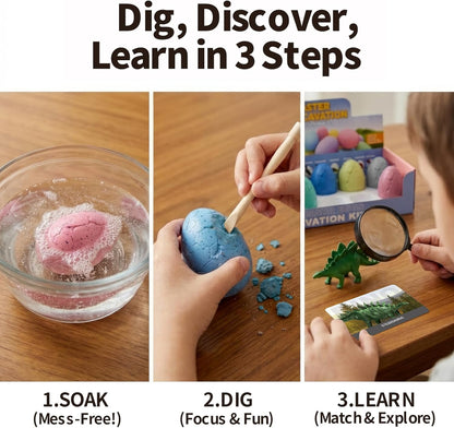 24 Dinosaur Eggs Dig Kit Toys for Kids, Dinosaur Eggs Excavation Kit with Magnifier, Easter Basket Stuffers, Science STEM Birthday Party Favors Gifts for Boys Girls Age 3 4 5 6 7 8 9 10 + Years Old