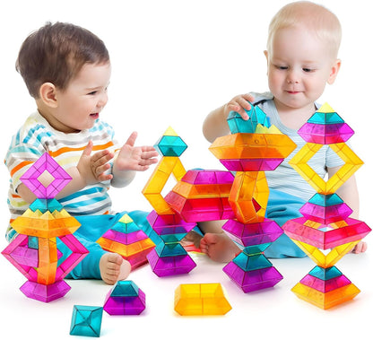 30-Piece Building Blocks Set for Kids - STEM Preschool Learning Activities Ages 3-6 Years Old, Light Table Compatible Educational Stacking Toys