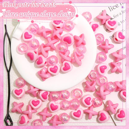 60PCS Purple Braids Beads 3 Styles Dreadlock Bead Accessories Cute Hair Jewelry AB Round Bead Decoration for Kids Girls