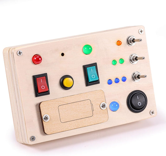 Busy Board Toddler Montessori Led Light Switch Busy Board Autism Sensory Wall Panel Fidget Board Wooden Toys for Toddlers 1-3