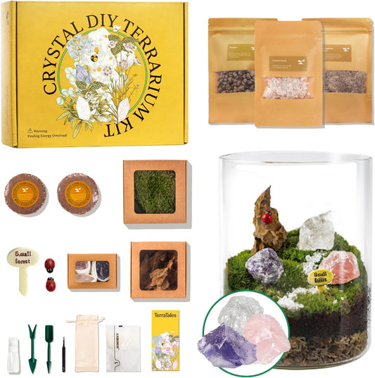 DIY Crystal Terrarium Kit - 21-Pieces All-in-One Starter Kit with Preserved Moss, Pumice, Crystals, Coconut Coir, Tools & Decor | Healing Gift for Relaxing | Plants Lovers | Home & Desk Decor