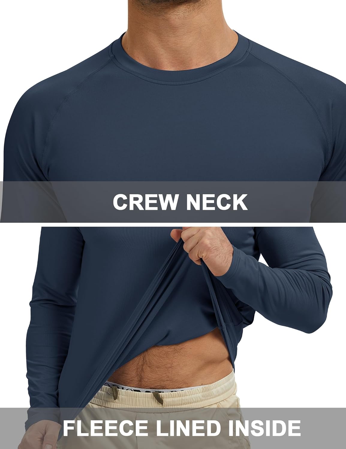 Men's Thermal Shirts Long Sleeve Fleece Lined Crew Neck Base Layer Athletic Workout Tops