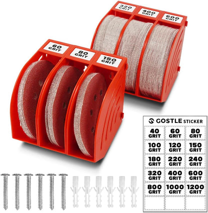 5 Inch Professional Sanding Discs Storage Bins - 8 Bins Set for Efficient Organization, Offset Snap-On Connection, Grit Classification, Space-Saving Design and Versatile Application, Red