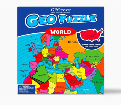 GeoToys GeoPuzzle, World Jigsaw Puzzles, 68 Pc Geography Game & Map Puzzle, Educational Games & Kids Learning Activities, Puzzle Gifts for Children Ages 6-9, Fun Learning Toys for Kids