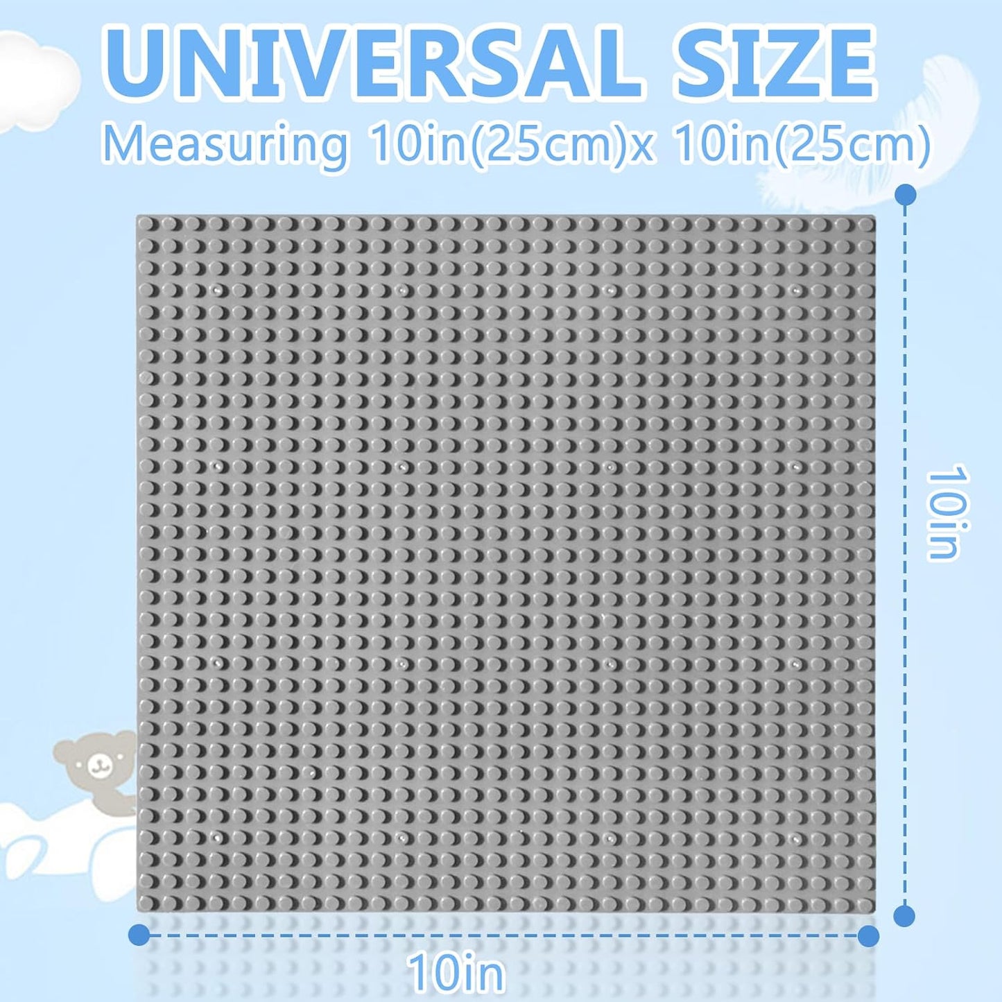 10"x10" Pack of 6 Classic Building Baseplates,Building Toy Base Boards to Build On, Brick Toy Builders Mat Compatiable with All Major Brands and Activity Table-Base plate for DIY Play (Gray)