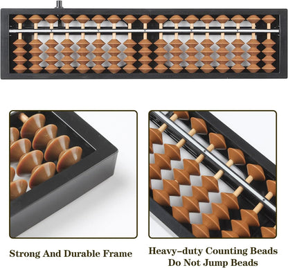 Digital Standard Abacus Professional 17 Column with Reset Button, Chinese Japanese Abacus Calculator Educational Tools Abacus Counting Tool Arithmetic Tool Calculator (Brown)