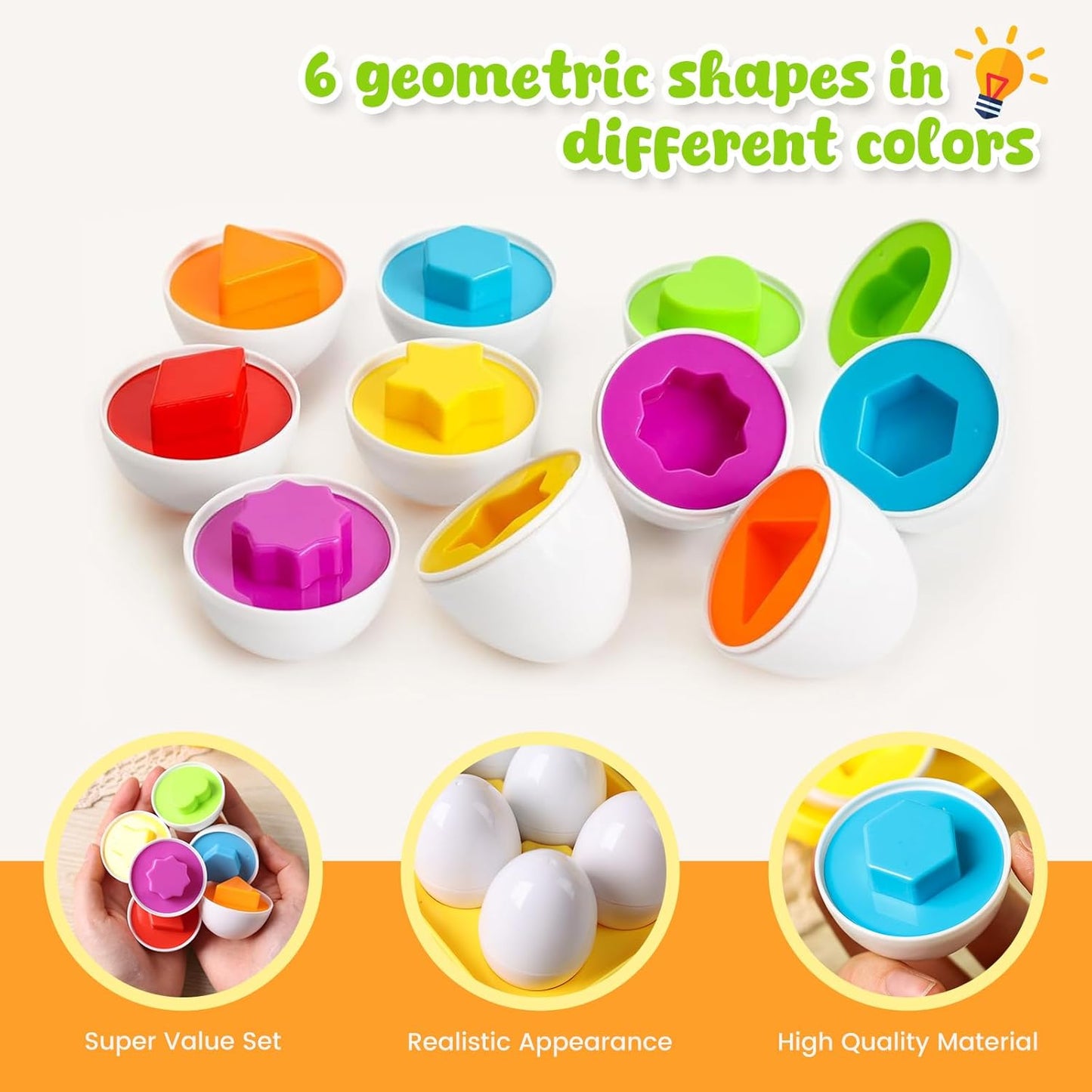 HANSGO Shape Matching Eggs Toys for Toddlers, 6 Easter Egg Toys with Storage Carton, Educational Color and Shape Matching Set