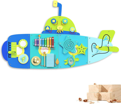 BlueWood Wooden Wall Busy Board Panels, Toddler Learning Activity Center, Montessori Philosophy Sensory, Educational Toys, Conducive to All-Round Development - Whale