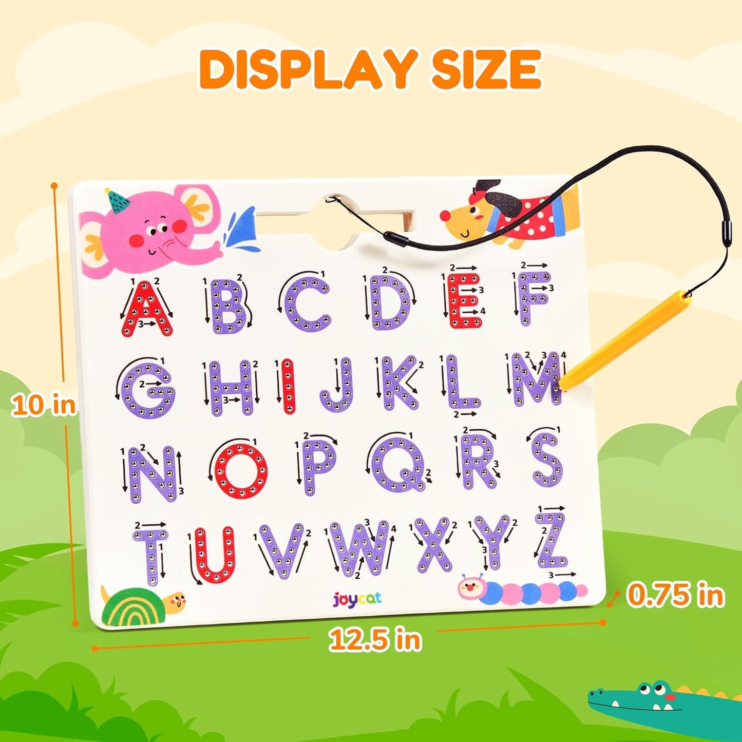 JoyCat Magnetic Animal Letter Tracing Board, Double-Sided ABC Magnets for Toddlers, Uppercase & Lowercase Letter Writing Practice - Preschool Learning Toys, Road Trip Car Activities for Kids Ages 3-5