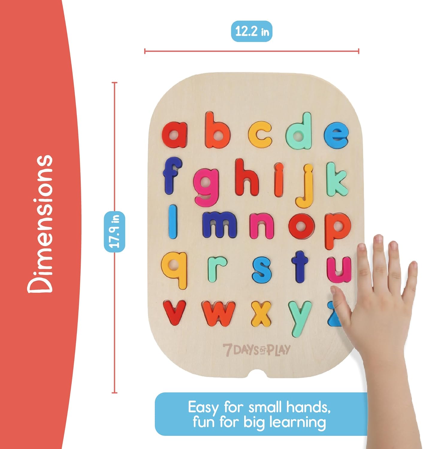 Lowercase Alphabet Puzzle for Kids, Sensory Bin Insert for Sensory Tables, Silicone Letters, Wooden Fine Motor Learning Toy by 7 Days of Play