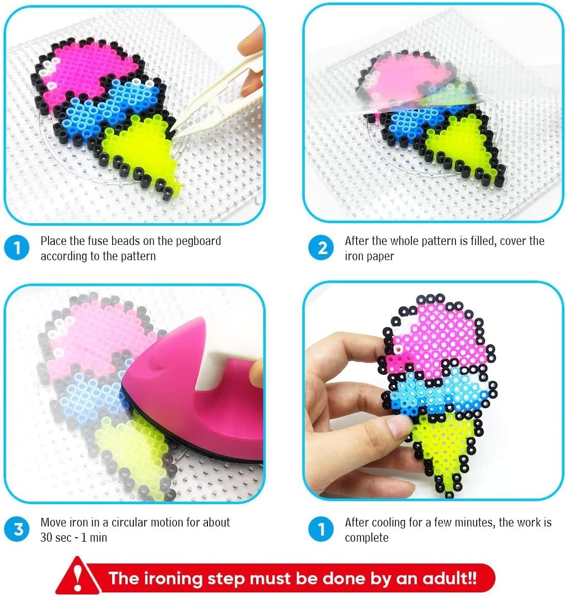 4pcs - 2.6mm Mini Fuse Beads Boards, Large Clear Pegboards Kits, with Gift 4 Lroning Paper (4)