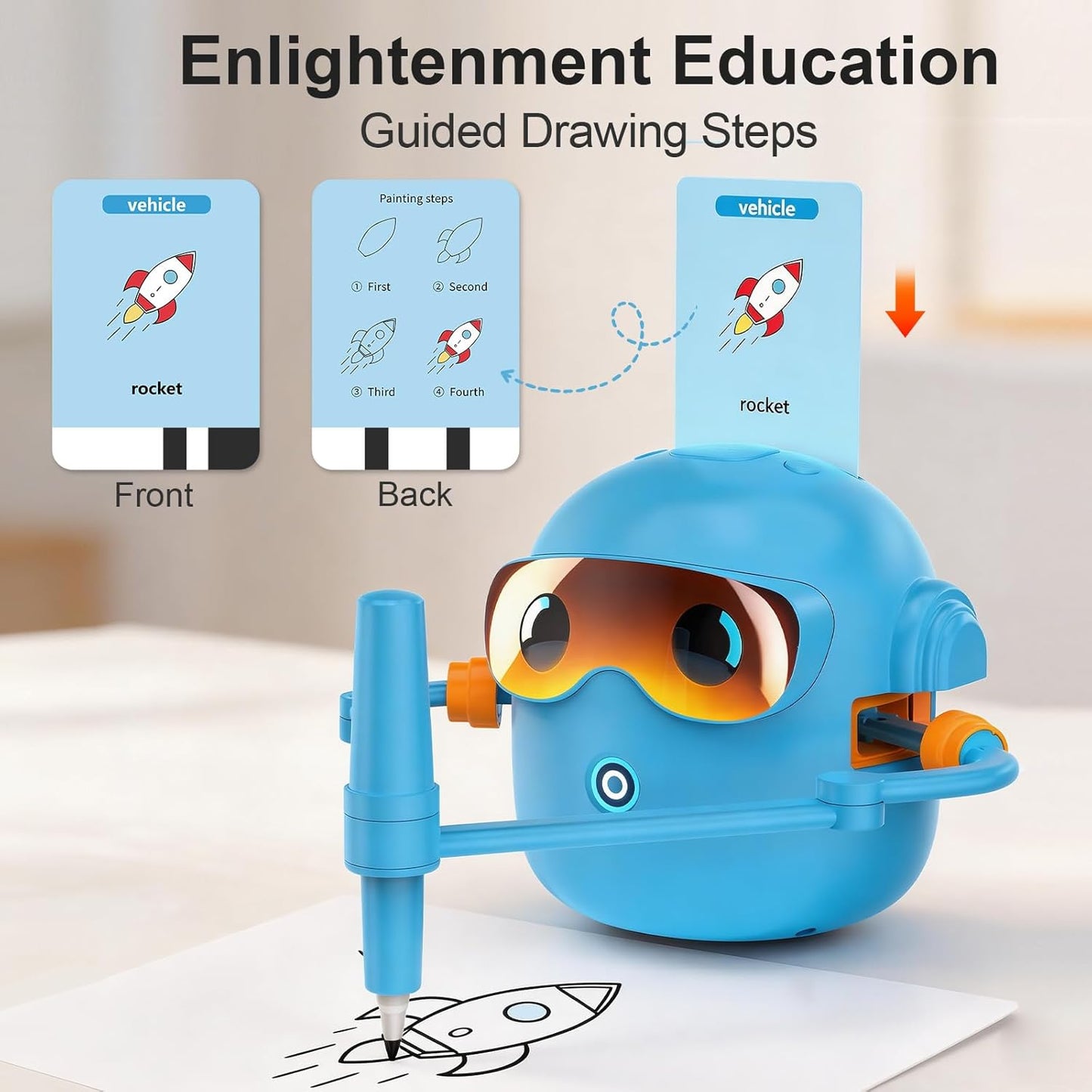 Drawing Robot for Kids, Interactive Educational Drawing Robot with 100 Word Cards, 12 Color Pens & Voice Interaction, Drawing Machine Present for 3 4 5 6 7 8 Year Old Boys Girls, Birthday Party