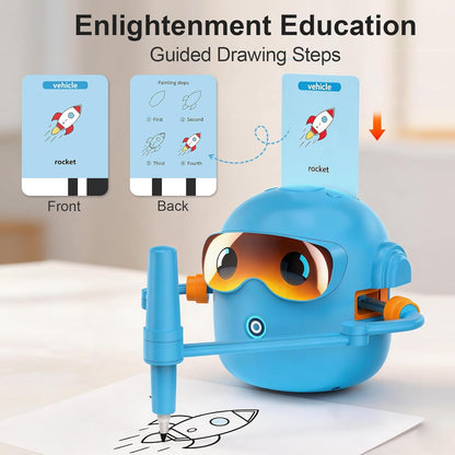 Drawing Robot for Kids, Interactive Educational Drawing Robot with 100 Word Cards, 12 Color Pens & Voice Interaction, Drawing Machine Present for 3 4 5 6 7 8 Year Old Boys Girls, Birthday Party