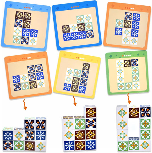 varbertos Wooden Matching Game Puzzle Games, Pattern Block Match Puzzles Building Cubes with Bell for Kids and Adults Toys Board Games for Family Night