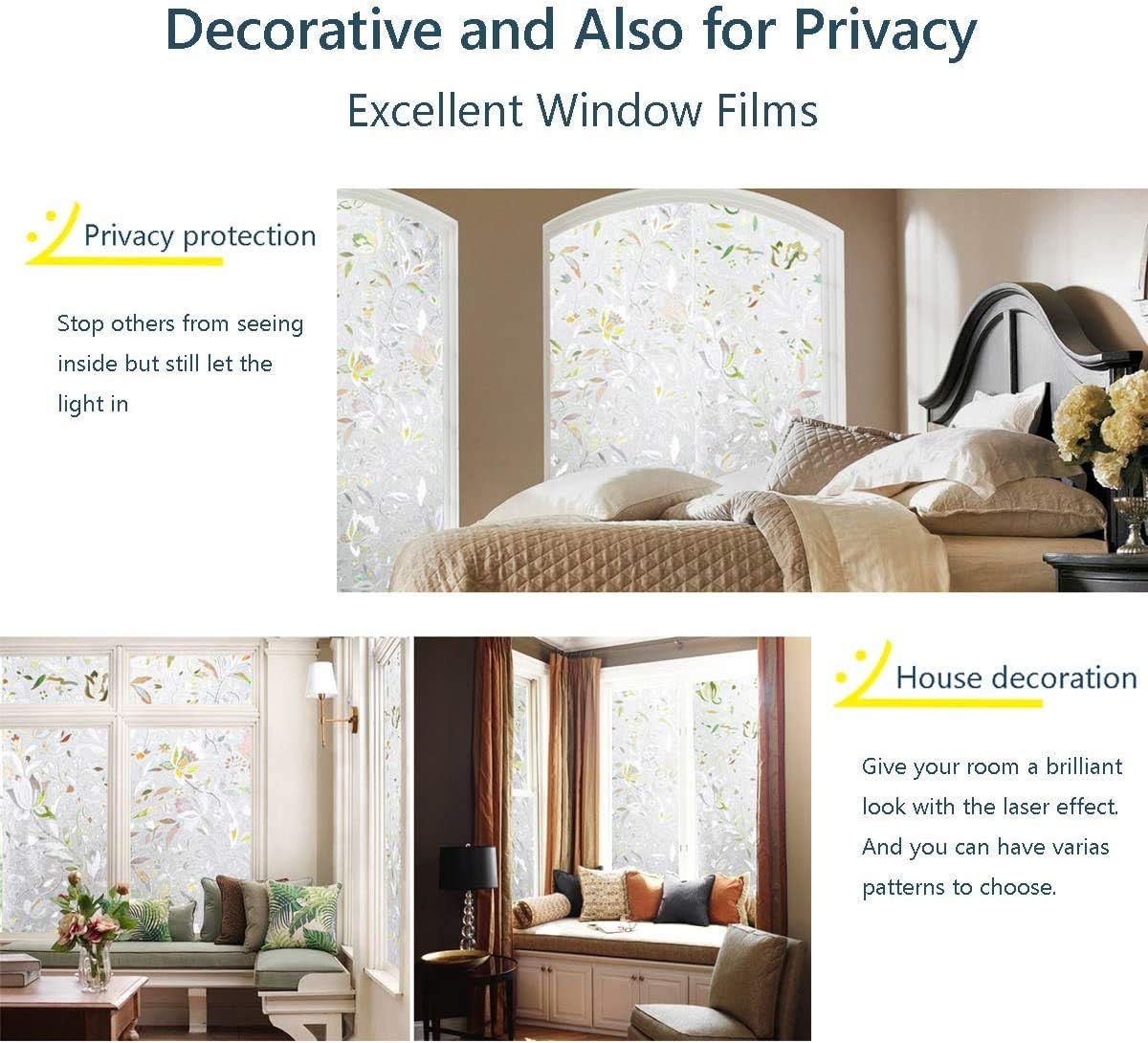 LEMON CLOUD Window Film, Decorative Window Privacy Film, Window Film Privacy Static Cling Frosted, Anti-UV Sun Blocker Heat Control for Home(Grayish Black, 17.5 x 78.7 inches)