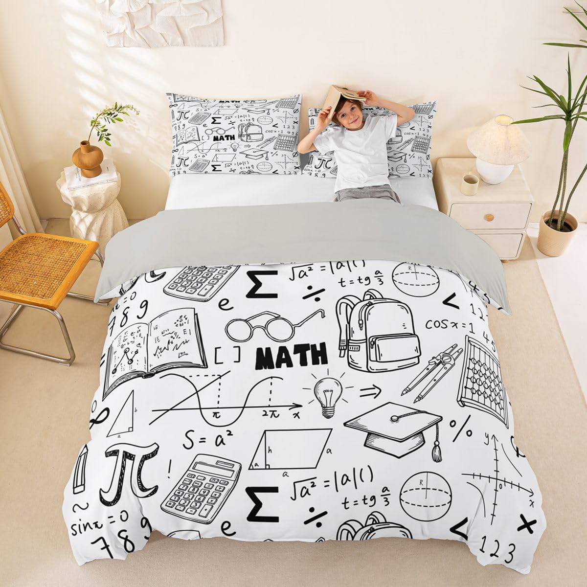 Erosebridal Chemistry Lab Bedding Set Twin Size Chemical Equation Duvet Cover for Boys Girls Chemical Elements Science Theme Comforter Cover Teens Kids Science Students Bedding School Dorm Room Decor