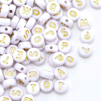 1600Pcs White and Silver Round Letter Beads A-Z, 4X7mm Acrylic Alphabet Beads for Jewelry Making