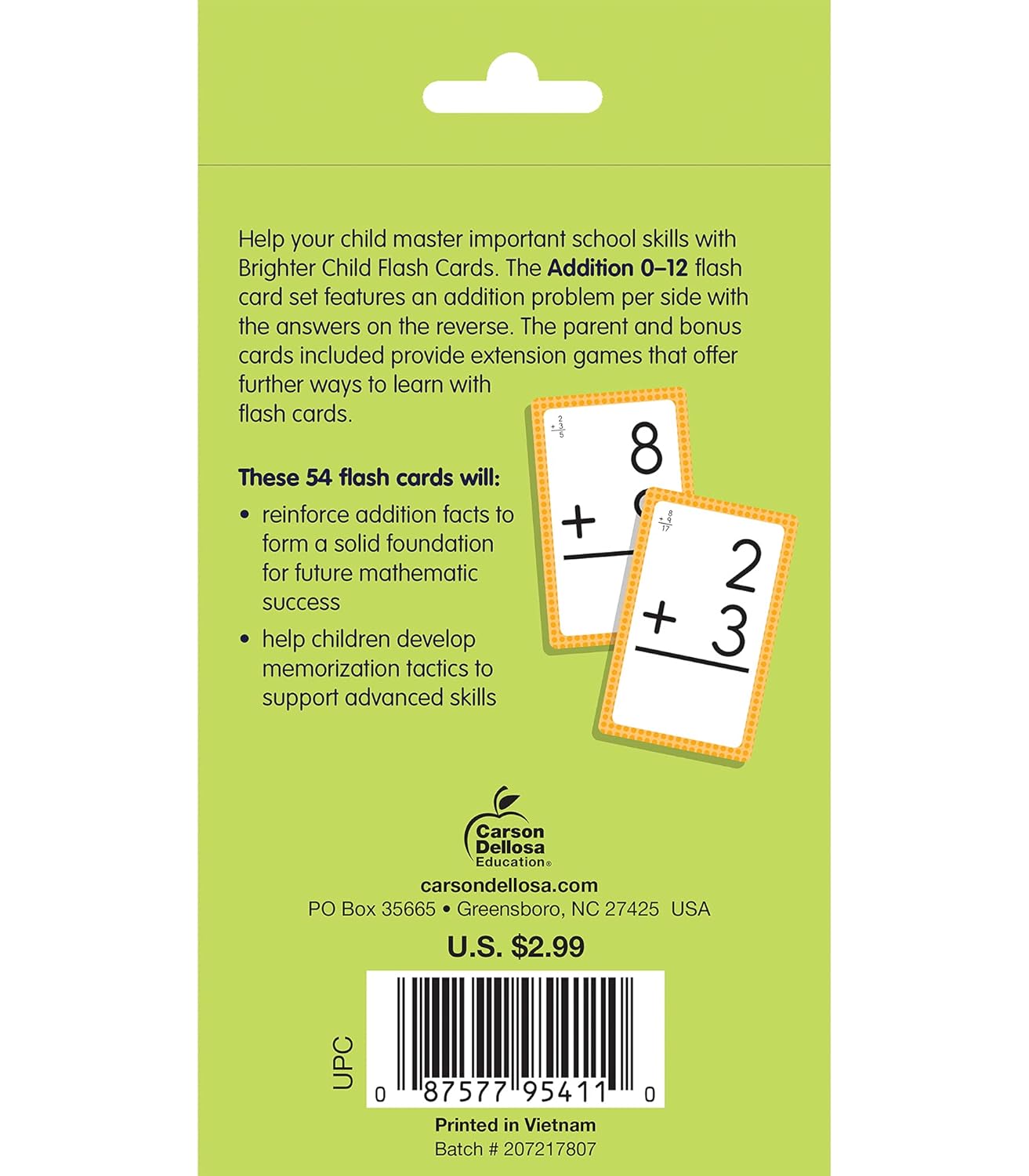 Carson Dellosa 54 Addition Flash Cards, All Facts for Adding Through 12, Flashcards for Ages 6 and Up, Kindergarten Learning Activities and Math Games for Kids 5-7