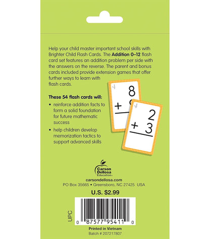 Carson Dellosa 54 Addition Flash Cards, All Facts for Adding Through 12, Flashcards for Ages 6 and Up, Kindergarten Learning Activities and Math Games for Kids 5-7