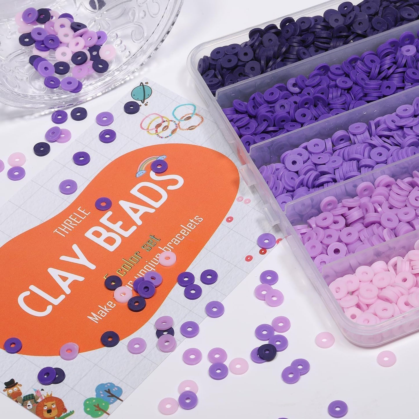 3500pcs Pink Clay Beads for Bracelets Making Kit, 6mm Heishi Polymer Flat Round Disc Clay Beads for Jewelry Making Pink