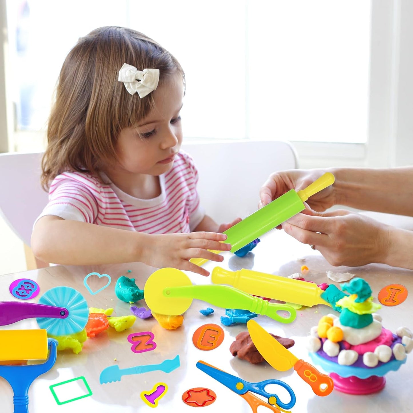LCY WEDSHI Dough Tool Set, 9 Pcs Dough Tools Sets for Kids Ages 4-8, Dough Accessories Includes Cutters Roller, Rolling Pins, Safety Scissors, Plastic Knife, Plastic Rollers