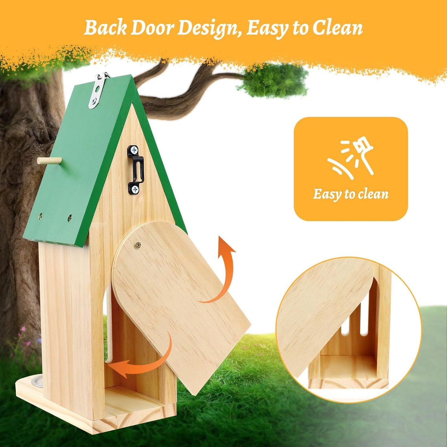 New Butterfly House and Feeder for Outside, Wooden Butterfly House with Metal Stake for Garden, Natural Butterfly Habitat with Butterfly Puddler on The Floor or Hanging on Tree Wall