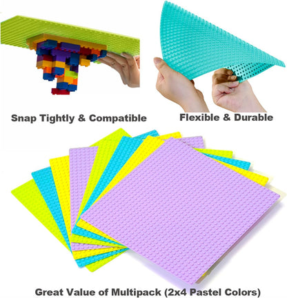 Building Bricks Baseplates Multipack 32x32 Stud, 8 Pack of Base Plates in Color of Black, Dark Grey, Light Grey & White, Foundation & Display for Building Blocks, 10x10 in. (25.5x25.5 cm)