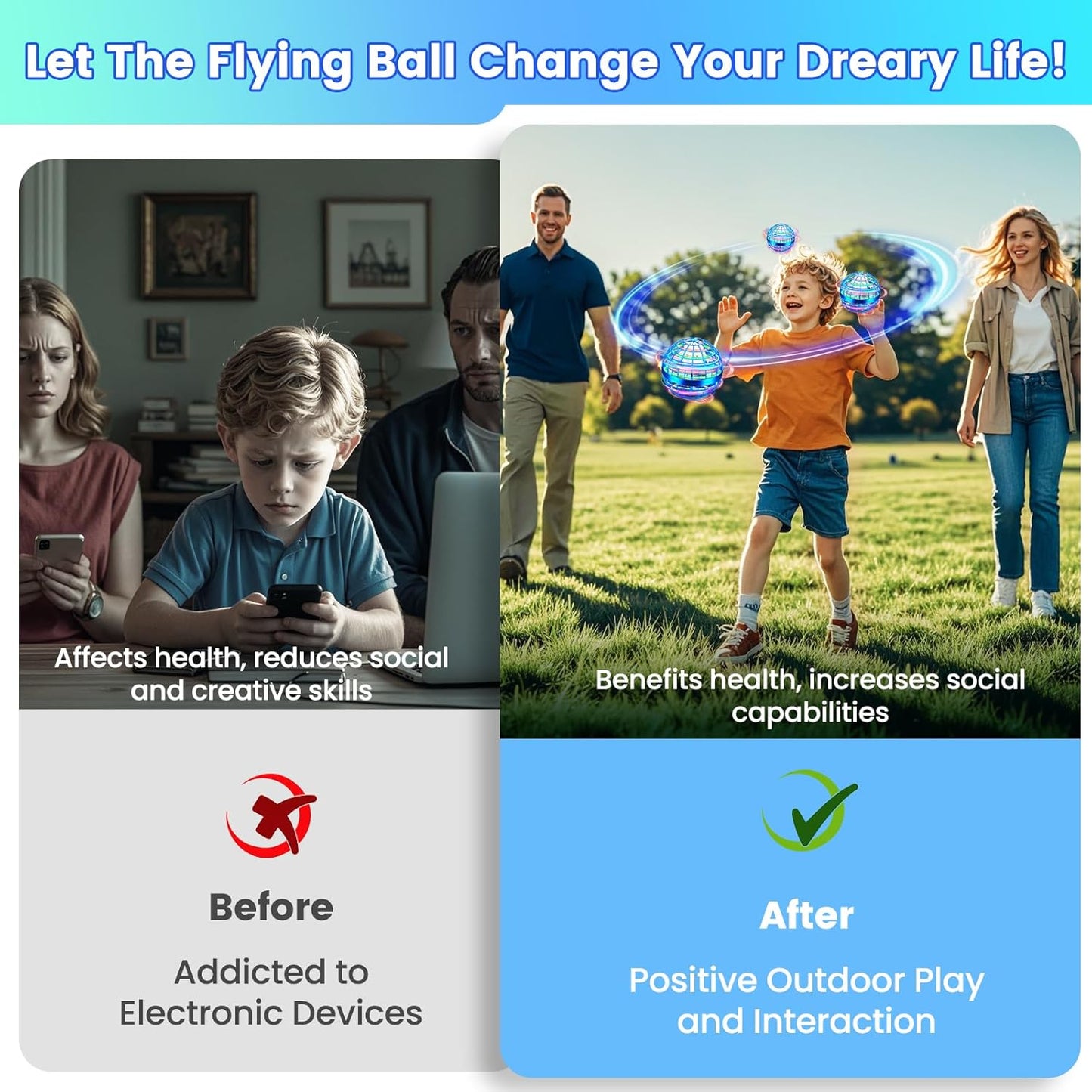 Flying Orb Ball Toy, 2026 Upgrade Hand Controlled Hover Ball with LED Lights,360° Rotating Boomerang Globe Cool Mini Drone, Ideal Birthday&Christmas Gift for Boys Girls-Blue & Purple