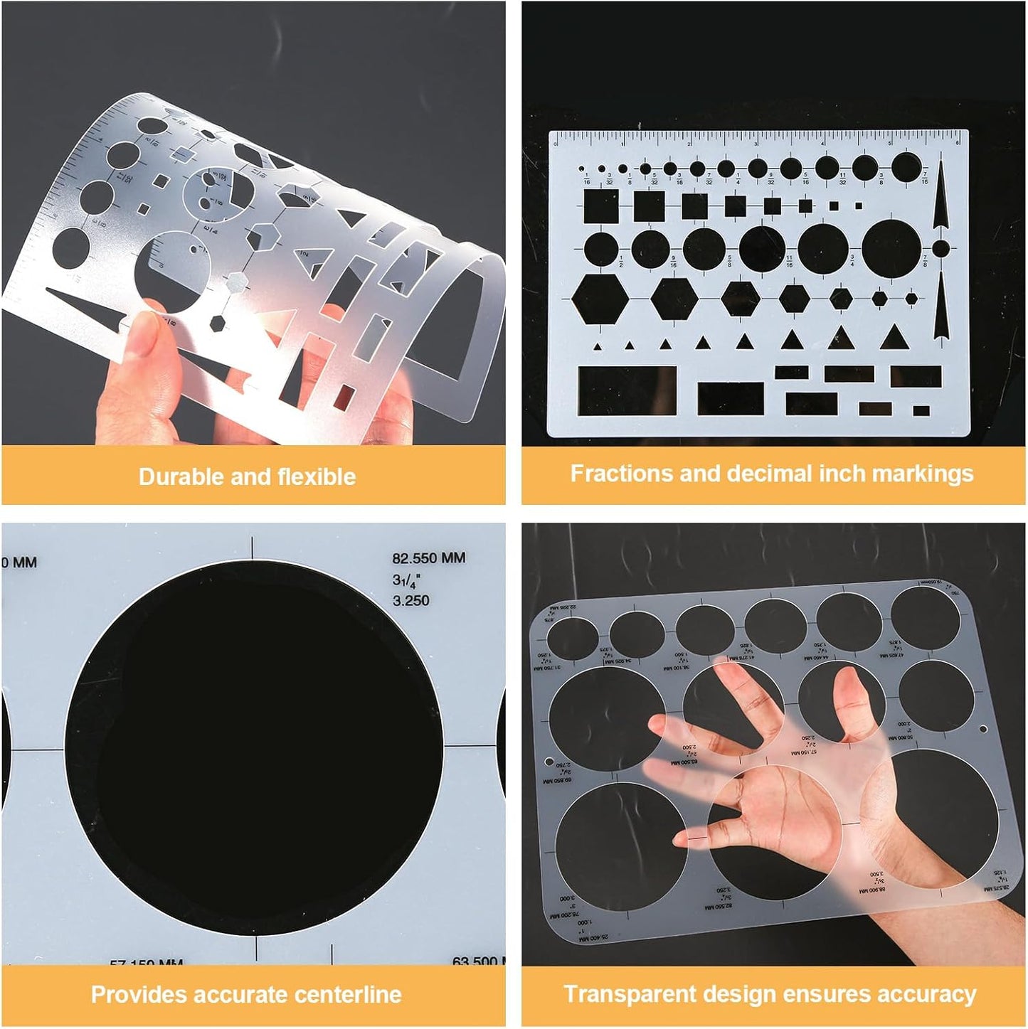 3pcs Circle Templates for Drafting - 3 Size Clear Stencils for Drawing Flexible Multifunctional Round Geometric Ruler Plastic Tracer Measuring Tool for Office School Building Formwork