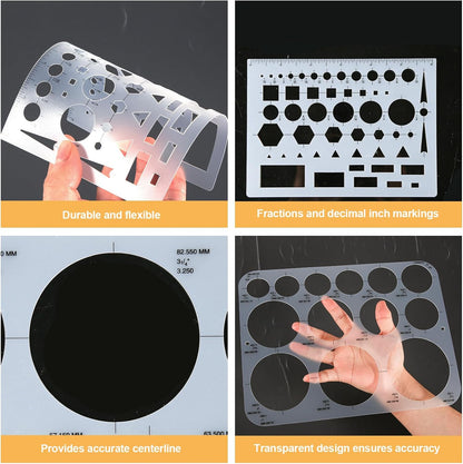 3pcs Circle Templates for Drafting - 3 Size Clear Stencils for Drawing Flexible Multifunctional Round Geometric Ruler Plastic Tracer Measuring Tool for Office School Building Formwork