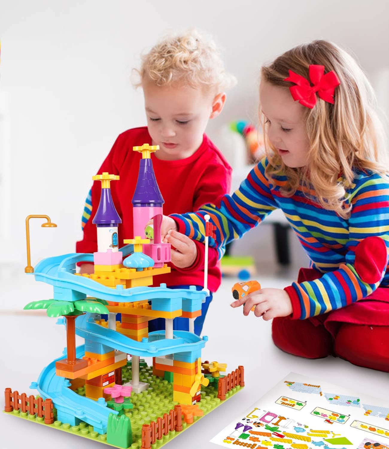 Marble Run Toy Building Sets, 86Pcs Castle Building Blocks for Age 3+, Marbles Track Building Toys, Large Building Bricks Race Track STEM Educational Toys for Toddler Boy Girl Birthday Toys Gifts