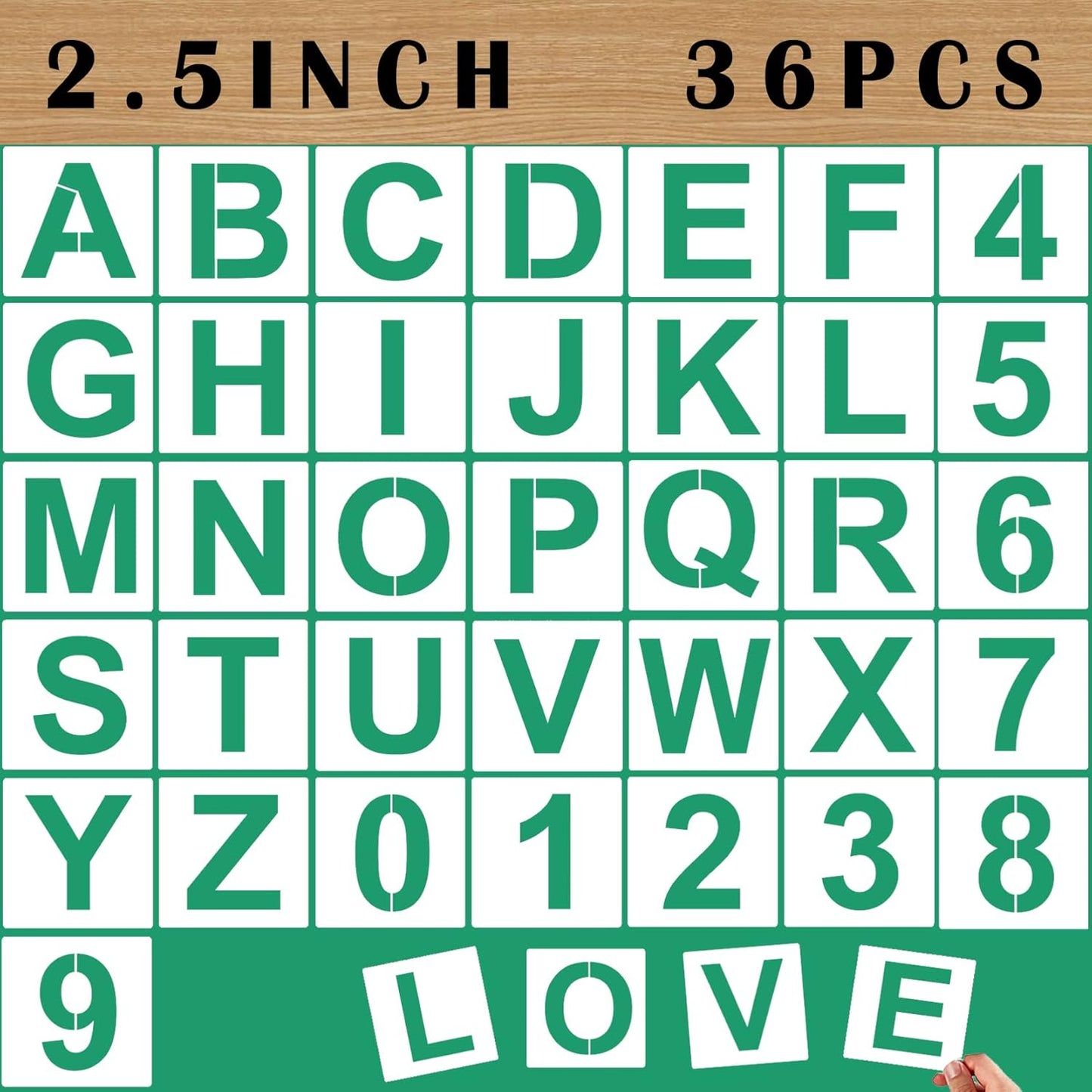 36PCS Letter Stencils 1 inch Reusable Plastic, Small Alphabet and Number Stencils for Painting on Wood, Wall, Fabric, Tracing, Rock, Chalkboard, Signage