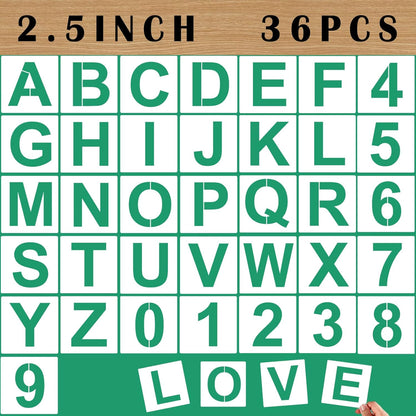 36PCS Letter Stencils 1 inch Reusable Plastic, Small Alphabet and Number Stencils for Painting on Wood, Wall, Fabric, Tracing, Rock, Chalkboard, Signage