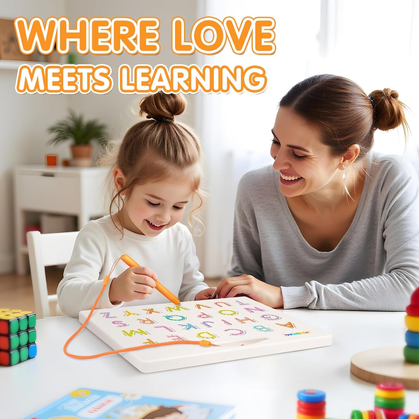 FINDMAG Magnetic Letter Board, Dual Sided ABC Education Board Writing Practice for Toddler, Erasable Educational Tool for Kids, Reusable Learning Toys, Back to School Supplies Road Trip Essentials