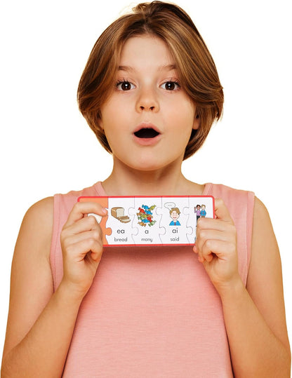 Junior Learning Vowel Puzzles - Match Long & Short Vowels with Similar Sounds, Multicolor