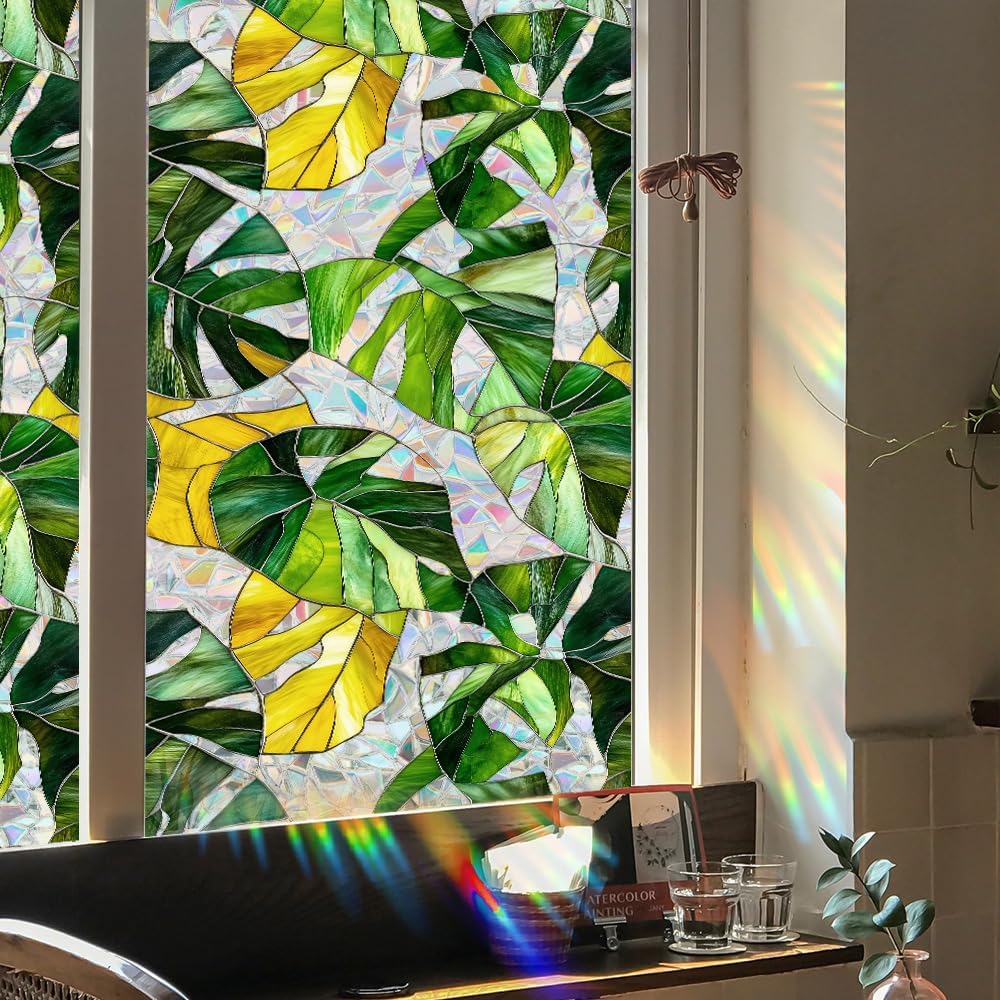 Flower Stained Glass Window Film Decorative Static Cling Stickers Sun Blocking Privacy Decals for Home Car White Lily
