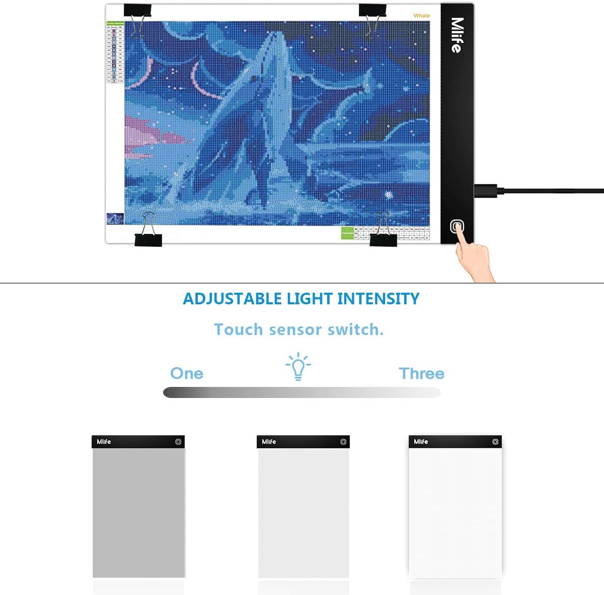 B4 LED Light Pad - Upgraded Diamond Art Light Box Dimmable Tracing Light Board, Sketching, Animation, Drawing Light Box with 4 Fasten Clips