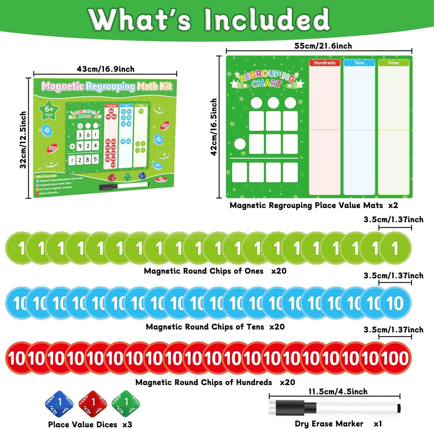 Magnetic Regrouping Math Base Ten Place Value, 2026 New Upgraded Addition & Subtraction Math Manipulatives Dry Erase Whiteboard for Kids 1st 2nd 3rd Grade, Math Games Homeschool Classroom Must Haves