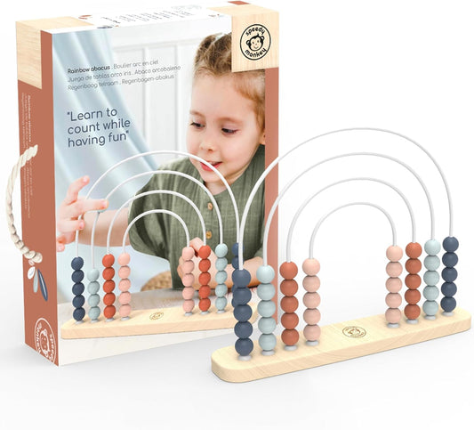 Speedy Monkey Wooden Roller Abacus Toy, Colorful Beads, Develops Hand-Eye Coordination, Color Recognition & Creativity, Smooth Sliding on Stainless Steel Rods, Non-Toxic Paint, Ideal for Kids