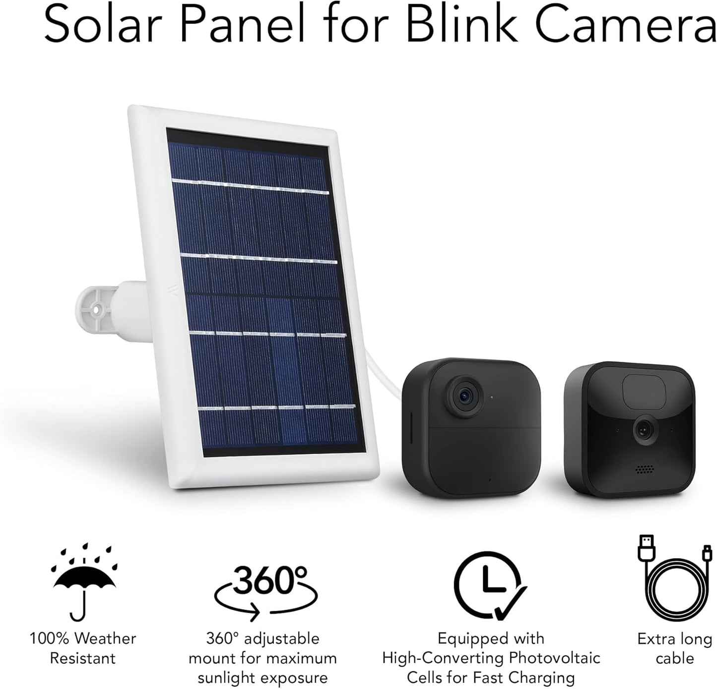 Wasserstein Solar Panel with Internal Battery - Compatible with Blink Outdoor 3/4 & Blink Outdoor 2K+ (New Model) (Black) - Camera NOT Included
