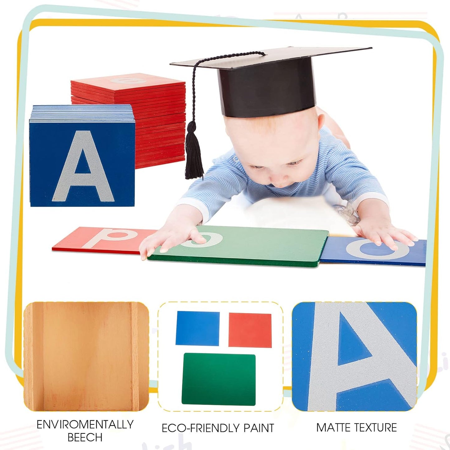 Henoyso 3 Sets Sandpaper Letters with Boxes Lower and Capital Case Sandpaper Sensory Tactile Letters Alphabet for Learning Education Easter Gift (Letter,Number,Bright)
