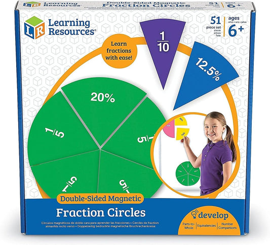Learning Resources Double-Sided Magnetic Fraction Circles, Sticks to Whiteboard and Chalkboard, Teacher Math Classroom accessories Ages 6+