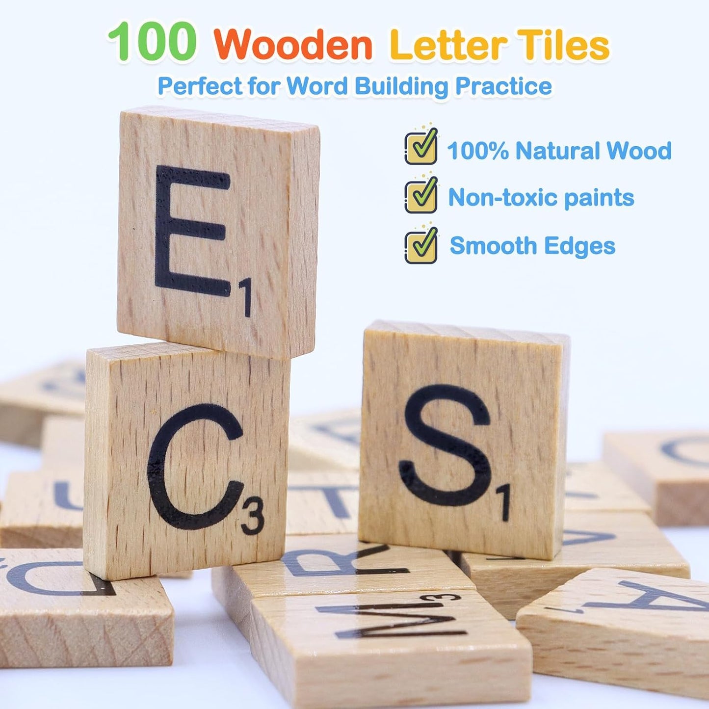 Spelling Game for Kids Ages 3-8, Word Building & Sight Word Games, Phonics Learning Toy with 100 Wooden Letter Tiles & 30 Double-Sided Flashcards, Preschool Kindergarten Early Reading Game