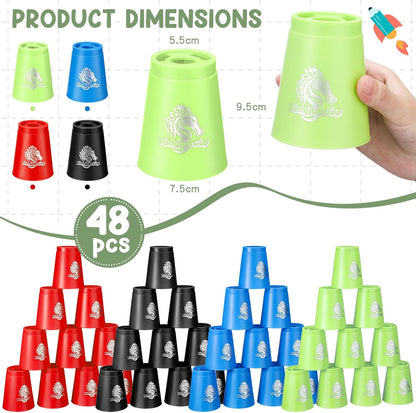 Libima 48 Pcs Sports Stacking Cups Set Stacking Cup Classic Games Speed Training Game for Boy Girl Adult Family Party Challenge Competition Travel Gift, 4 Colors (Blue, Green, Black and Red)