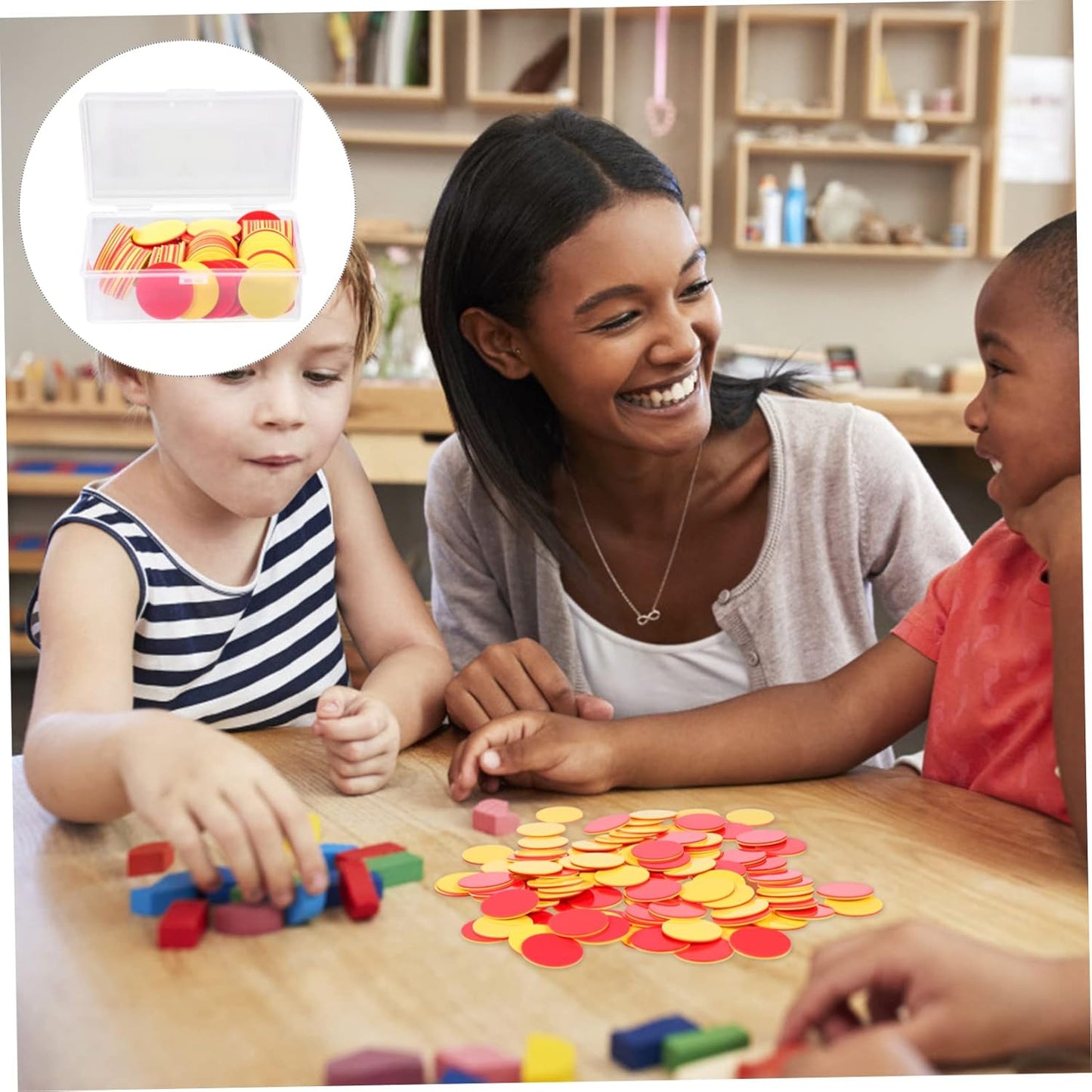 100Pcs Educational Counting Chips for Boys and Girls Plastic Round Disks Two-Color Math Teaching Aids for Home Learning and Classroom Activities