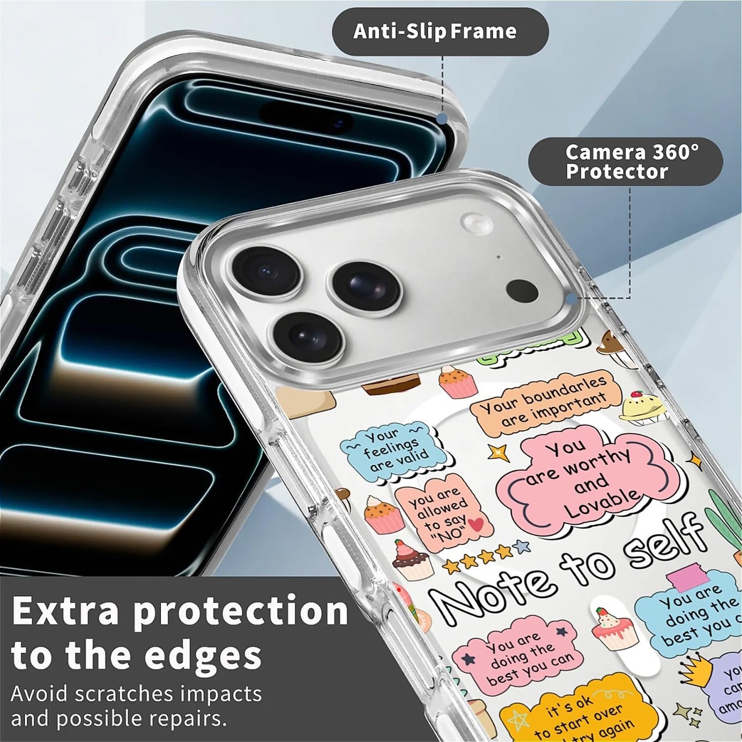 for iPhone 17 Pro Max Case [Compatible with Magsafe],Girls Women Clear Magnetic Case Silicone Shockproof Protective Cover with Pattern Colorful Motivational Letters