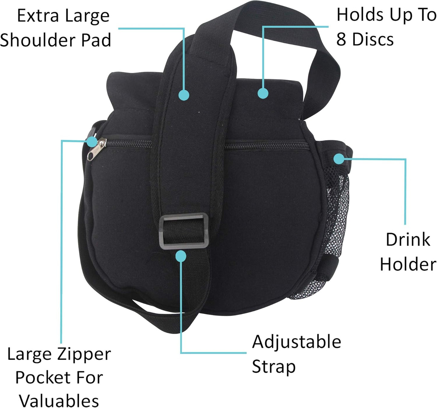 Kestrel Black Disc Golf Bag - Fits 6-10 Golf Discs + Bottle - For Beginner & Advanced Golfers - Extremely Durable Canvas - Frisbee Golf Bag - Small Sling/Shoulder Disc Golf Bag For Men & Women