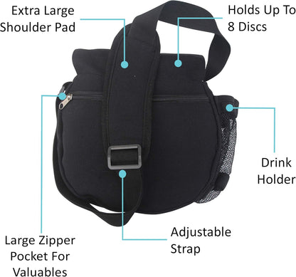 Kestrel Black Disc Golf Bag - Fits 6-10 Golf Discs + Bottle - For Beginner & Advanced Golfers - Extremely Durable Canvas - Frisbee Golf Bag - Small Sling/Shoulder Disc Golf Bag For Men & Women
